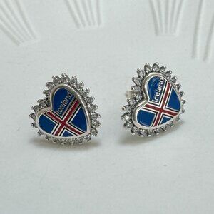Iceland Flag Earrings S925 Sterling Silver Stud Earrings Handmade